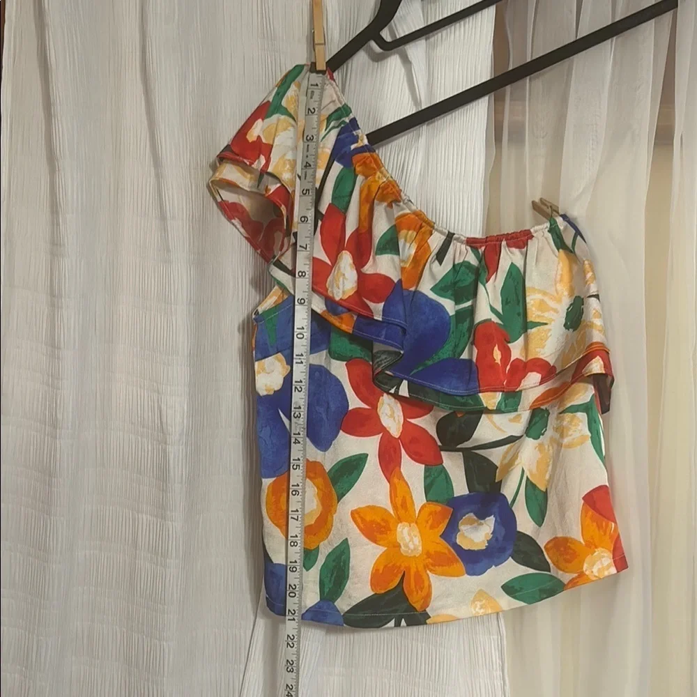 Colorful and Summer TCEC Blue and Orange Asymmetrical Ruffled Blouse - Picture 5 of 9